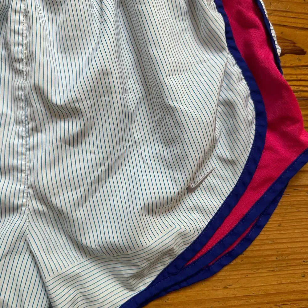 Nike Dri-fit blue white pin striped pink trim lined running shorts‎ SIZE S
